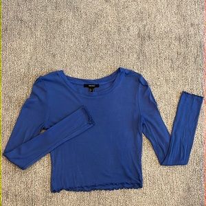 Blue Cropped long Sleeve with Lettuce Trim by Forever 21